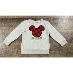 Disney Mickey Mouse BIG BROTHER Sweatshirt Top Boys Size 4T Plaid Gray